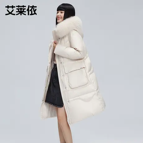 艾莱依冬季羽绒服女新款潮中长款加厚高端大毛领过膝外套商品大图