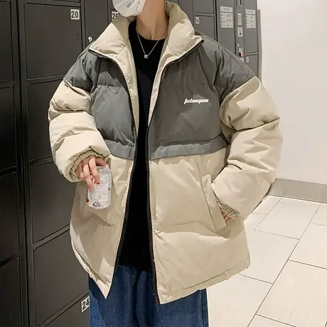2023秋冬季撞色拼接男士棉服潮牌加厚保暖棉衣港风棉袄外套上衣服图片