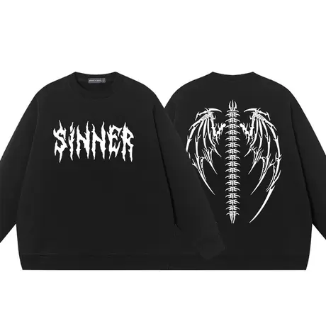 秀洛angel和sinner 天使罪人大翅膀衣服休闲圆领卫衣纯棉打底情侣商品大图