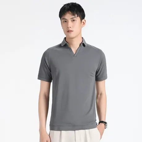 美式休闲V领Polo衫男士针织衫短袖T恤宽松翻领短袖T恤纯色春夏季商品大图