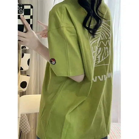 纯棉设计感短袖t恤女夏季2023新款小众宽松正肩上衣洋气减龄百搭商品大图