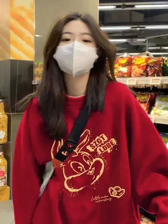 圆领红色卫衣女小个子秋冬加绒加厚高级感oversize小众设计上衣潮图片