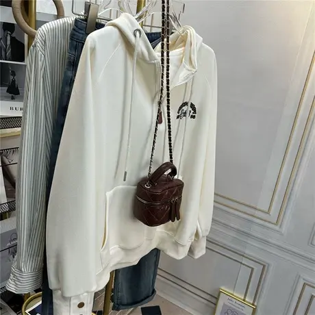 春秋款半拉链连帽卫衣女宽松韩系学院风卡通刺绣慵懒时尚带帽上衣商品大图