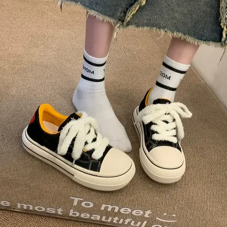 2024年新款爆款春秋季帆布鞋女板鞋厚底ins潮百搭小众运动小白鞋商品大图