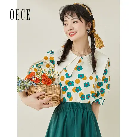Oece复古小碎花上衣夏季新款女港味衬衫减龄小众气质短袖衬衣商品大图