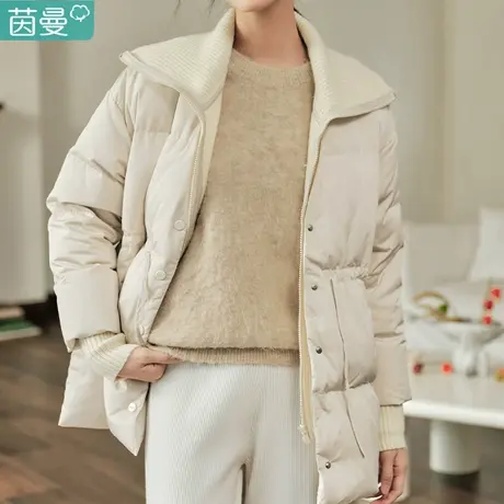 茵曼官方旗舰店大鹅绒羽绒服女2024年秋季新款轻薄收腰短款厚外套图片