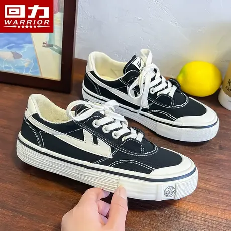 回力女鞋黑色帆布鞋子女2023年春季新款百搭低帮休闲运动板鞋子女商品大图