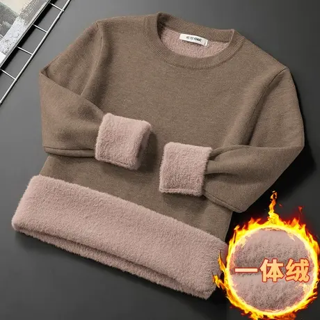 圆领毛衣男秋冬保暖一体绒打底衫加绒加厚纯色内搭针织衫线衣毛衫图片