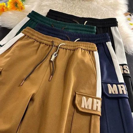 发泡印花2023夏季新款休闲工装短裤男潮牌薄款美式宽松复古五分裤商品大图