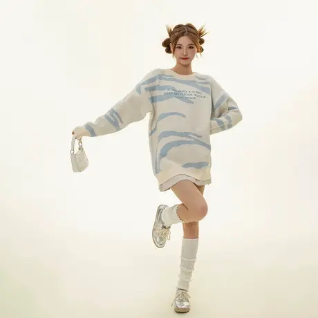 初秋女装新款慵懒风毛衣女2023爆款复古宽松oversize设计感针织衫商品大图
