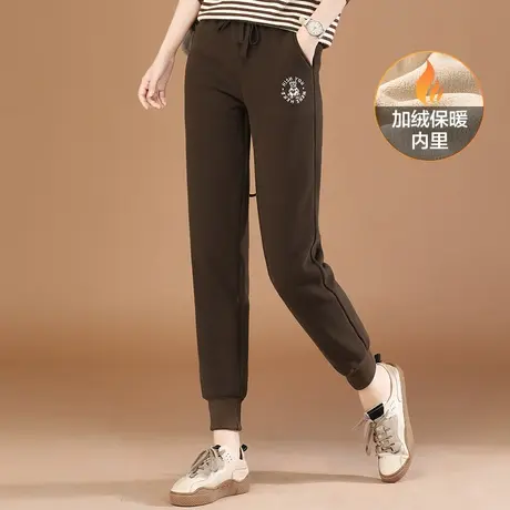 韩潮袭人松紧腰刺绣加绒加厚休闲裤女2023冬季新款束脚运动卫裤图片