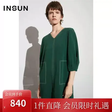 恩裳COVER2023春款新款品质双面醋酸乱麻时尚撞色线条宽松连衣裙图片