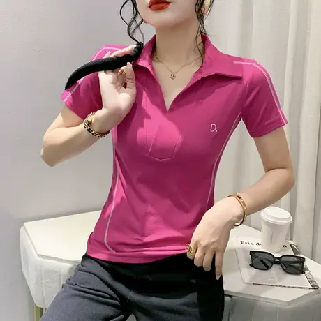 欧货个性POLO领T恤女短袖夏季时尚网红设计感上衣ins百搭修身小衫商品大图