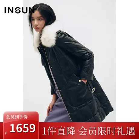 恩裳COVER冬2022经典可拆卸狐狸毛领白鸭绒内胆绵羊皮皮羽绒图片