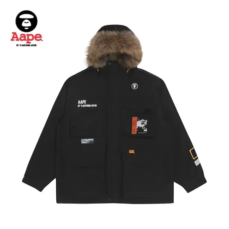 Aape旗舰店男装秋冬猿颜工装多口袋拼接厚户外滑雪羽绒服7443XAH图片
