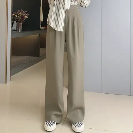 显瘦西装休闲裤女夏高腰垂感西裤小个子宽松阔腿裤拖地裤直筒裤子商品大图