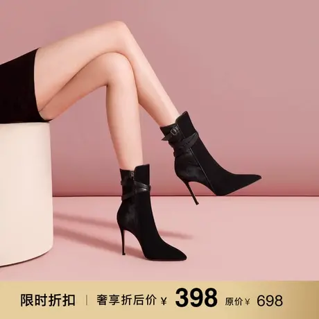 熙漫2023秋冬新款皮带扣小众气质短靴设计感欧美炸街洋气时尚女靴图片