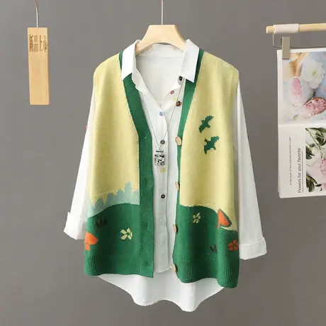 韩系甜妹学院风针织开衫女无袖外套毛衣马夹背心叠穿时髦洋气马甲图片