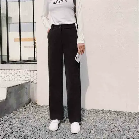 阔腿裤女2023秋冬高腰垂坠感休闲直筒裤宽松显瘦拖地西装黑色长裤商品大图