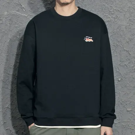 奕飏原创2022春季卫衣男圆领新款潮日系春秋款刺绣套头衫黑色上衣图片