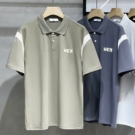 冰丝棉拼接polo衫男生男士短袖T恤夏季潮流休闲翻领半袖宽松上衣商品大图