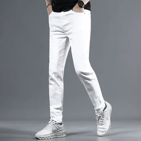 2023夏季新款牛仔裤男纯白色冰丝修身小脚潮牌男士弹力薄款裤子男商品大图