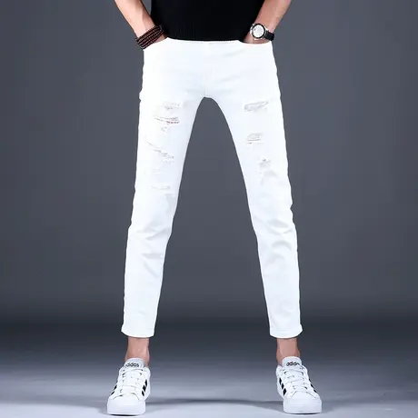 男款白色九分牛仔裤男2023新款秋款裤子男士休闲弹力百搭修身小脚商品大图