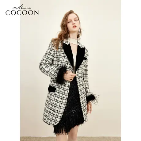 missCOCOON老钱风2023冬装新款女装格纹收腰花香风外套商品大图