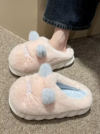 卡通可爱包头拖鞋女外穿2023年秋冬季新款毛绒绒保暖厚底家居棉拖商品大图