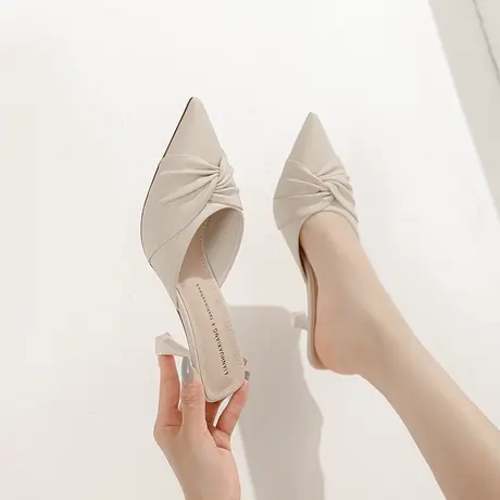 包头半拖鞋女外穿2022年夏季新款时尚细跟高跟鞋百搭一脚蹬穆勒鞋商品大图