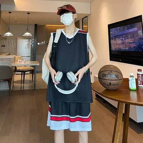 冰丝速干休闲运动套装男士夏季潮牌宽松背心无袖t恤篮球服两件套商品大图