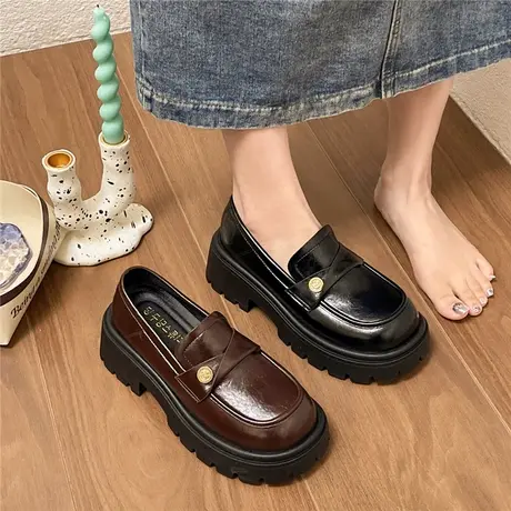 高级感美拉德小皮鞋女2024春季新款百搭复古英伦风厚底乐福鞋配裙图片