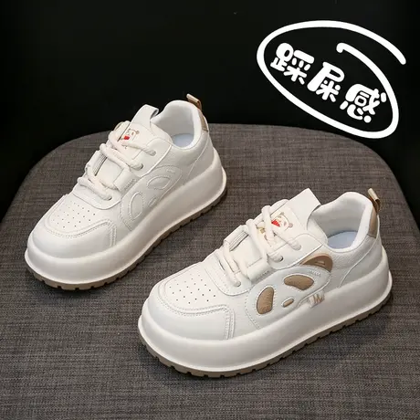 熊猫鞋子女学生板鞋2024春季新款皮面小白鞋鞋厚底休闲运动鞋百搭商品大图