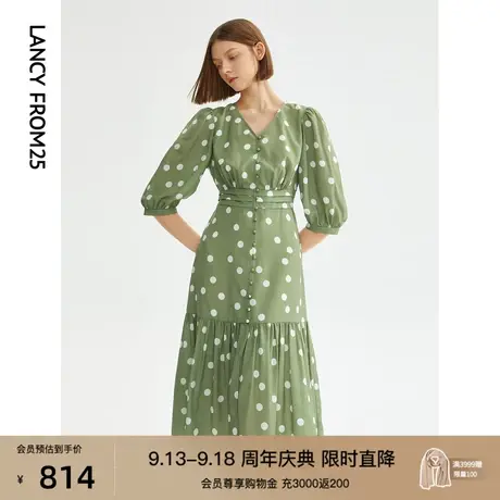 朗姿法式高端气质复古波点显瘦连衣裙2023春季新款别致独特裙子女图片