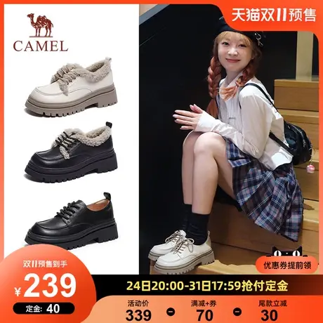 骆驼女鞋2023秋季新款头层牛皮jk小皮鞋英伦休闲粗跟厚底乐福鞋女图片