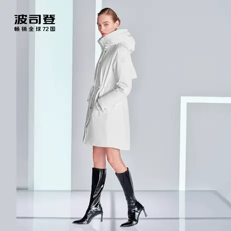 波司登奥莱女士商务中长款连帽加厚防风保暖鹅绒羽绒服商品大图