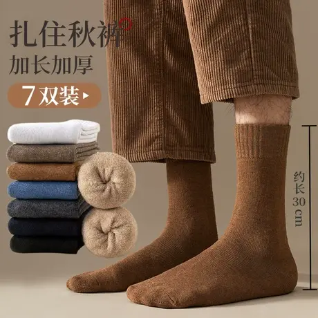 长筒袜子男士秋冬季纯棉加绒加厚款保暖中筒毛圈毛巾袜冬天男长袜商品大图