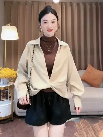 早秋衬衫穿搭套装女2023新款高领小洋装打底衫内搭衬衣显瘦两件套商品大图