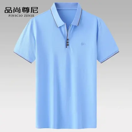 男士polo衫短袖纯棉净色商务休闲半开襟翻领t恤夏季中老年爸爸装商品大图