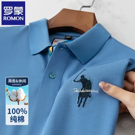 罗蒙纯棉刺绣POLO衫男士短袖T恤夏季薄款中年爸爸翻领半袖体恤N2Z商品大图