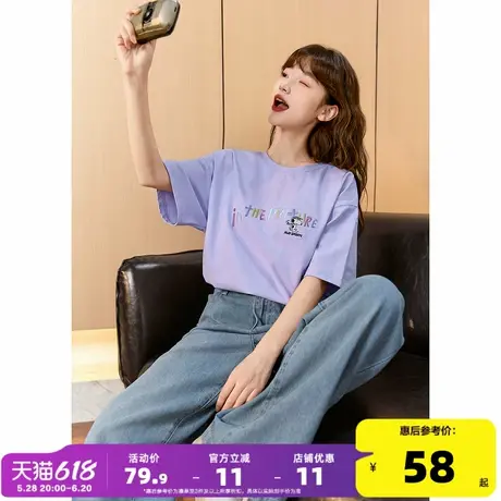 【史努比联名款】唐狮2025夏季新款女短袖T恤白色上衣字母印花商品大图