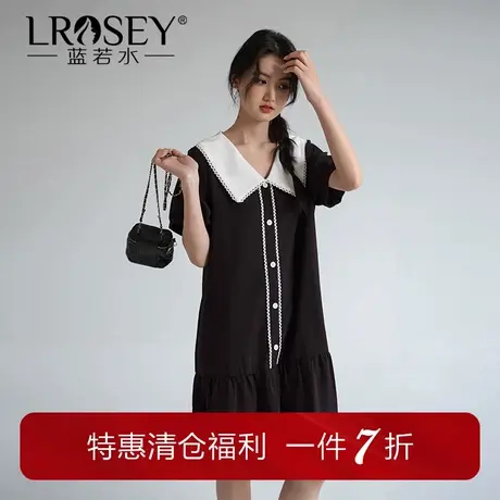 蓝若水大码女装遮肚子连衣裙2025夏装新款胖MM时尚法式翻领雪纺裙商品大图