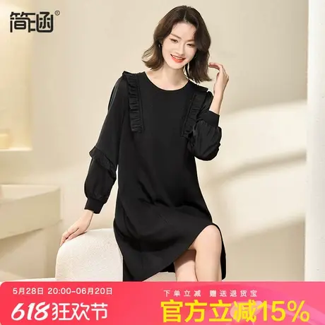 简涵女装时尚百搭连衣裙2024秋装新款洋气减龄休闲长袖黑色A字裙图片