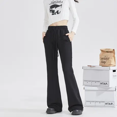 唐狮美式复古黑色微喇叭卫裤秋冬女美拉德拖地运动休闲瑜伽裤图片
