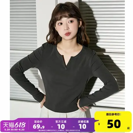 唐狮V领上衣女设计感小众2025新款时尚洋气春秋灰色内搭打底衫pc商品大图