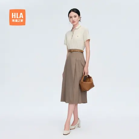 HLA/海澜之家商务休闲直筒短袖POLO衫夏新款翻领撞色小标上衣女装商品大图