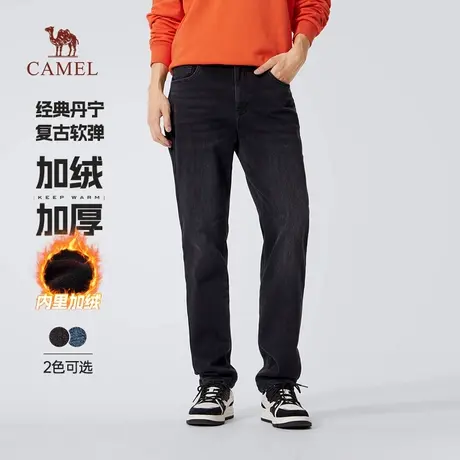 骆驼男装牛仔裤男士2025新款冬季修身加绒保暖弹力水洗休闲长裤子商品大图