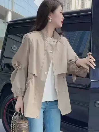 欧货2023秋季新款时尚法式减龄收腰显瘦洋气小个子工装风衣外套女商品大图