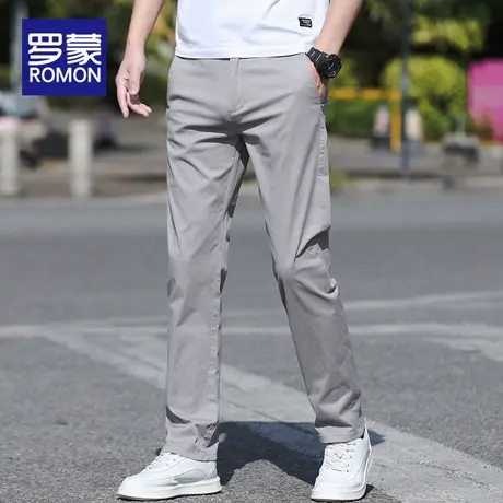 罗蒙纯棉休闲裤男士新款2025夏季薄款纯色商务西裤百搭直筒长裤子图片