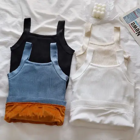 加绒加厚纯色针织小背心女内搭秋冬爆款外穿保暖内衣打底吊带上衣商品大图
